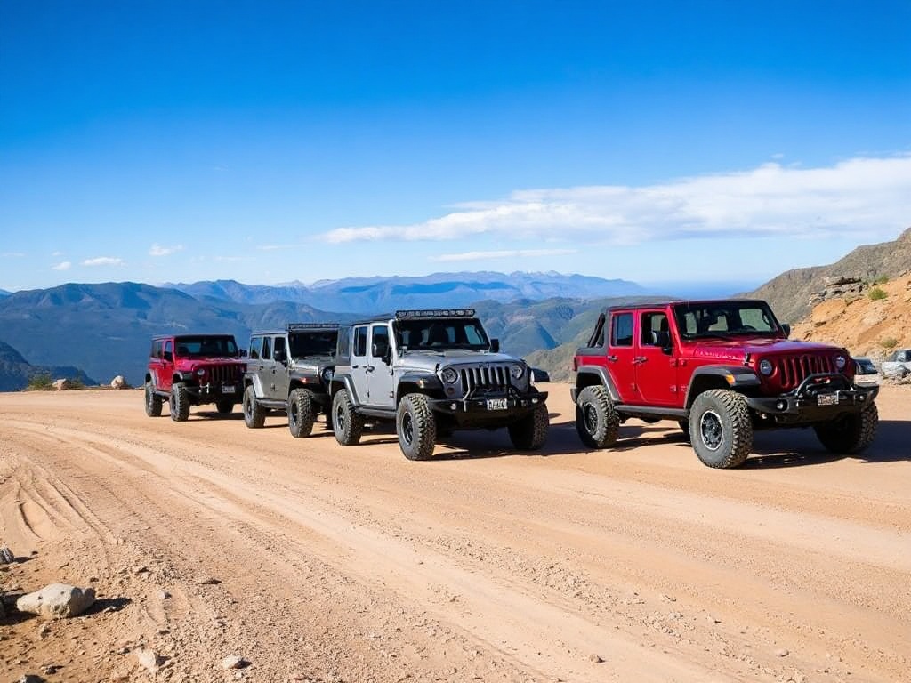 Group of Jeeps at trail head meetup