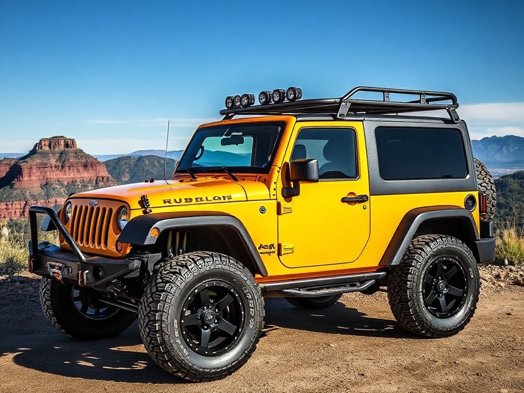 Custom built Jeep Wrangler at scenic overlook