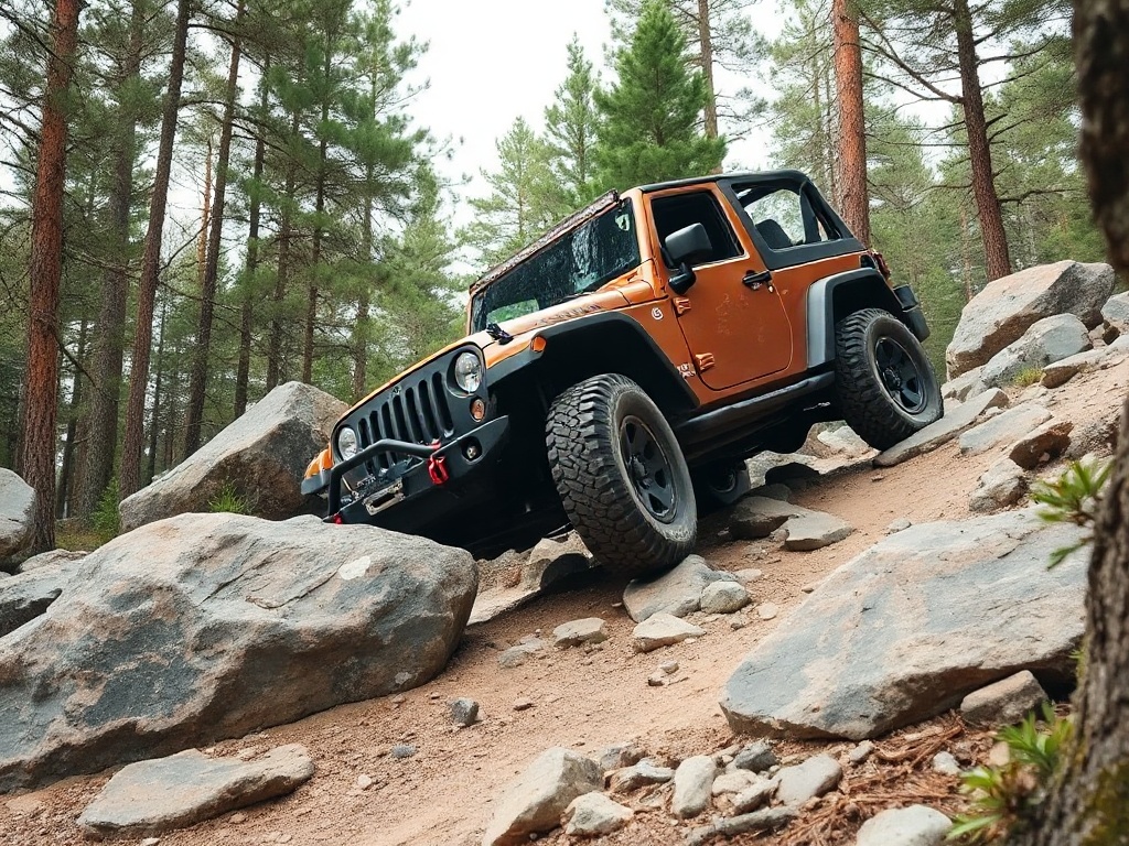 Jeep navigating technical rocky trail